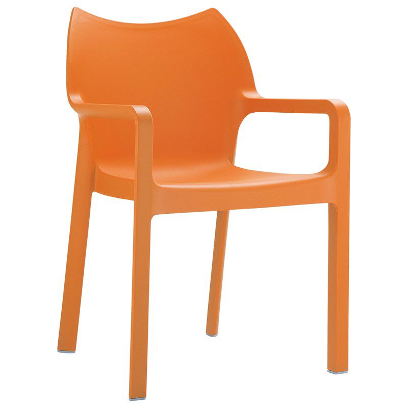 Diva Resin Outdoor Patio Dining Arm Chair in Orange - Set of 4 - Compamia