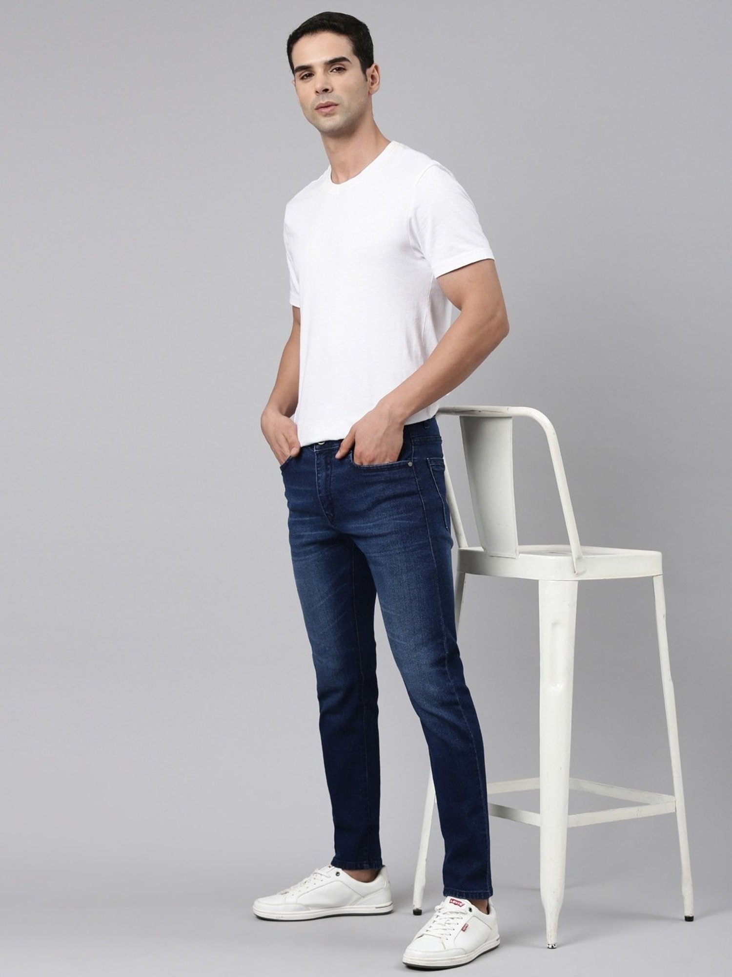 CINOCCI Dark Navy Cotton Slim Fit Jeans