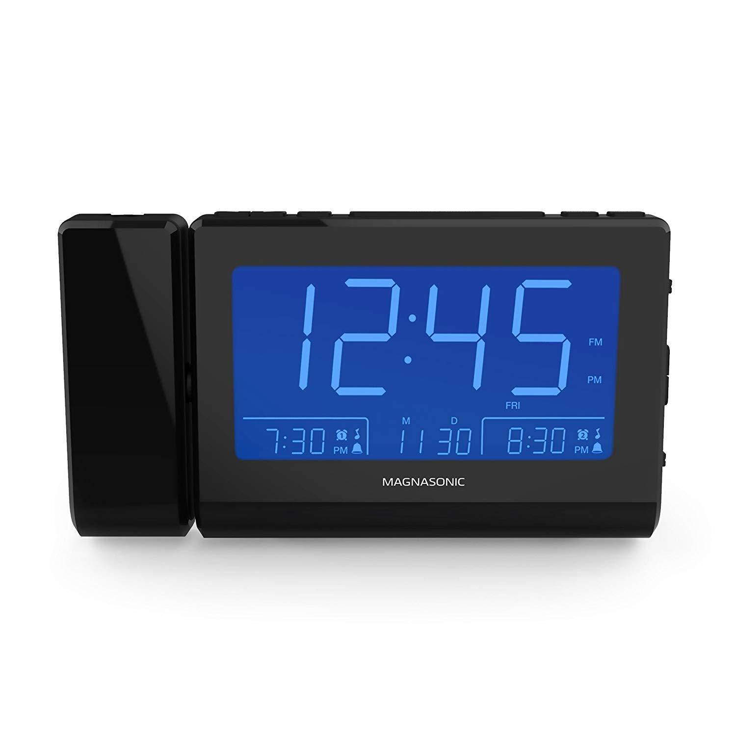Magnasonic Alarm Clock Radio with Time Projection, Auto Dimming, Battery Backup, Dual Gradual Wake Alarm, Auto Time Set, Large 4.8" LED Display, AM/FM (CR62)