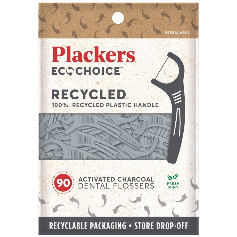 Plackers EcoChoice 100% Recycled Plastic Activated Charcoal Dental Floss Picks - 90ct