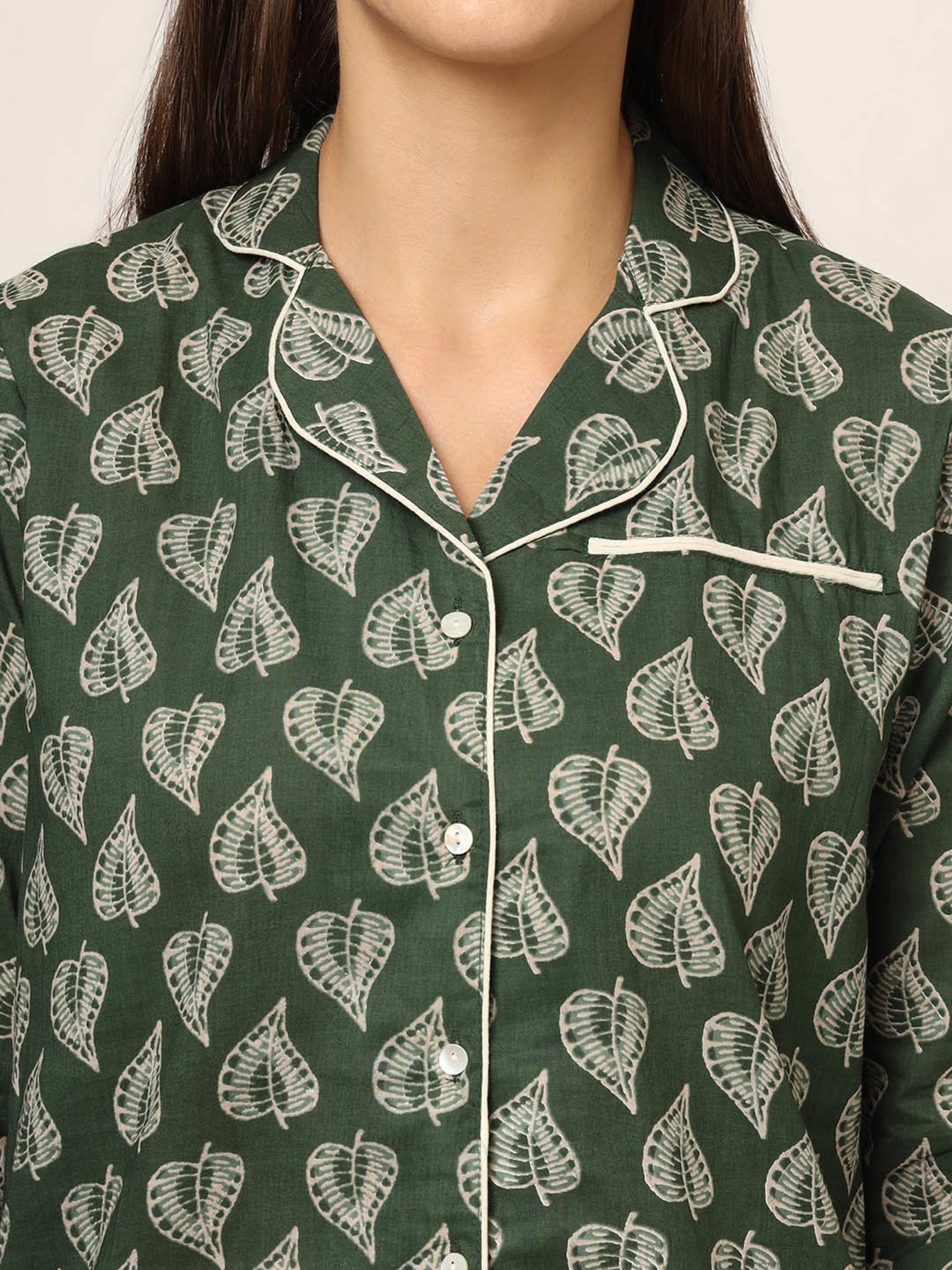 Divena Dark Green Printed Top With Pyjamas