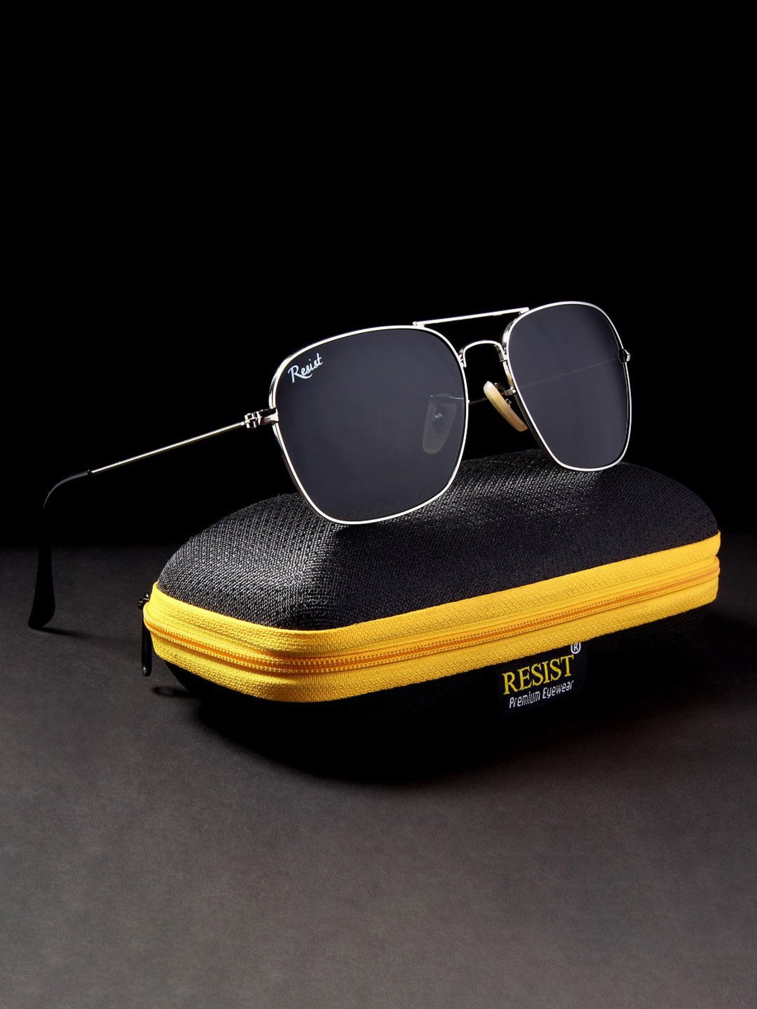 Resist Eyewear Black Rectangular Unisex Sunglasses