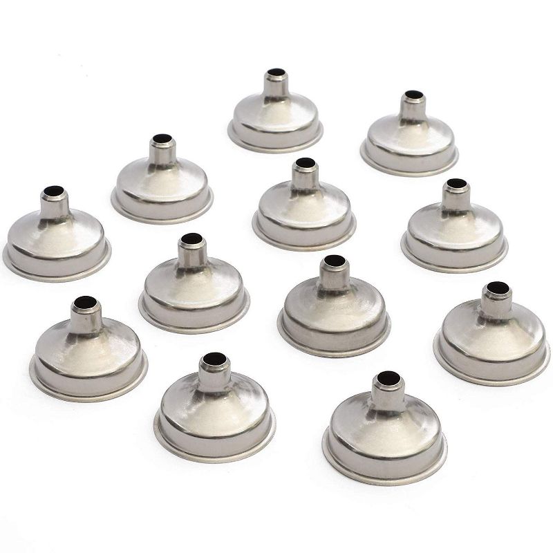 Juvale 12 Pack Stainless Steel Hip Flask Funnels for Liquor, Silver (1.26 in)