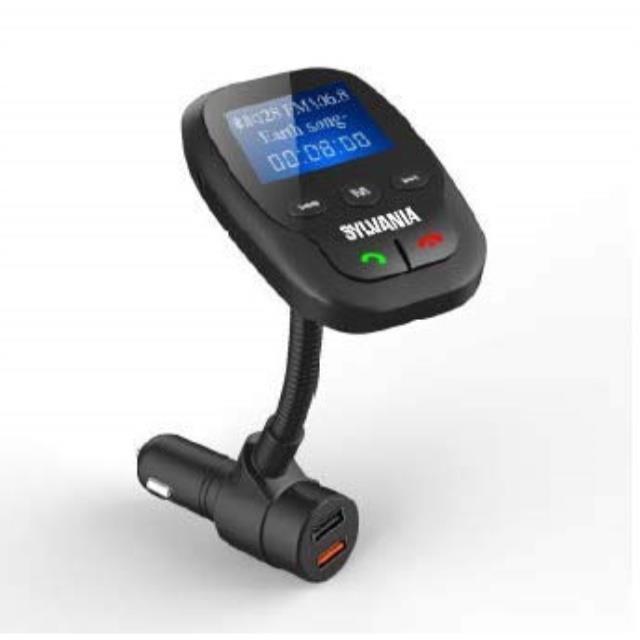 sylvania bluetooth car fm transmitter audio adapter receiver wireless hands free car kit w 1.44 inch display with siri and hey google integration