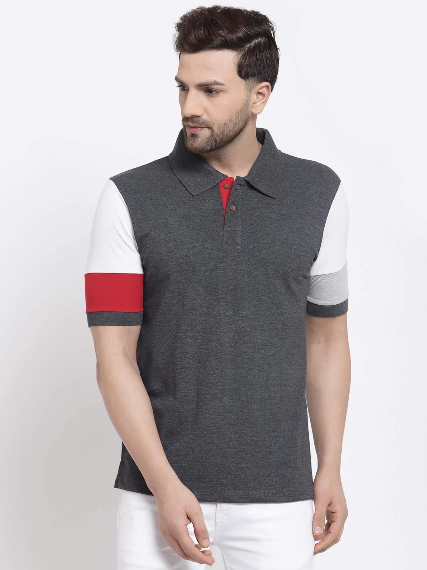 Kalt Multicolor Cotton Regular Fit Colour Block Polo T-Shirt