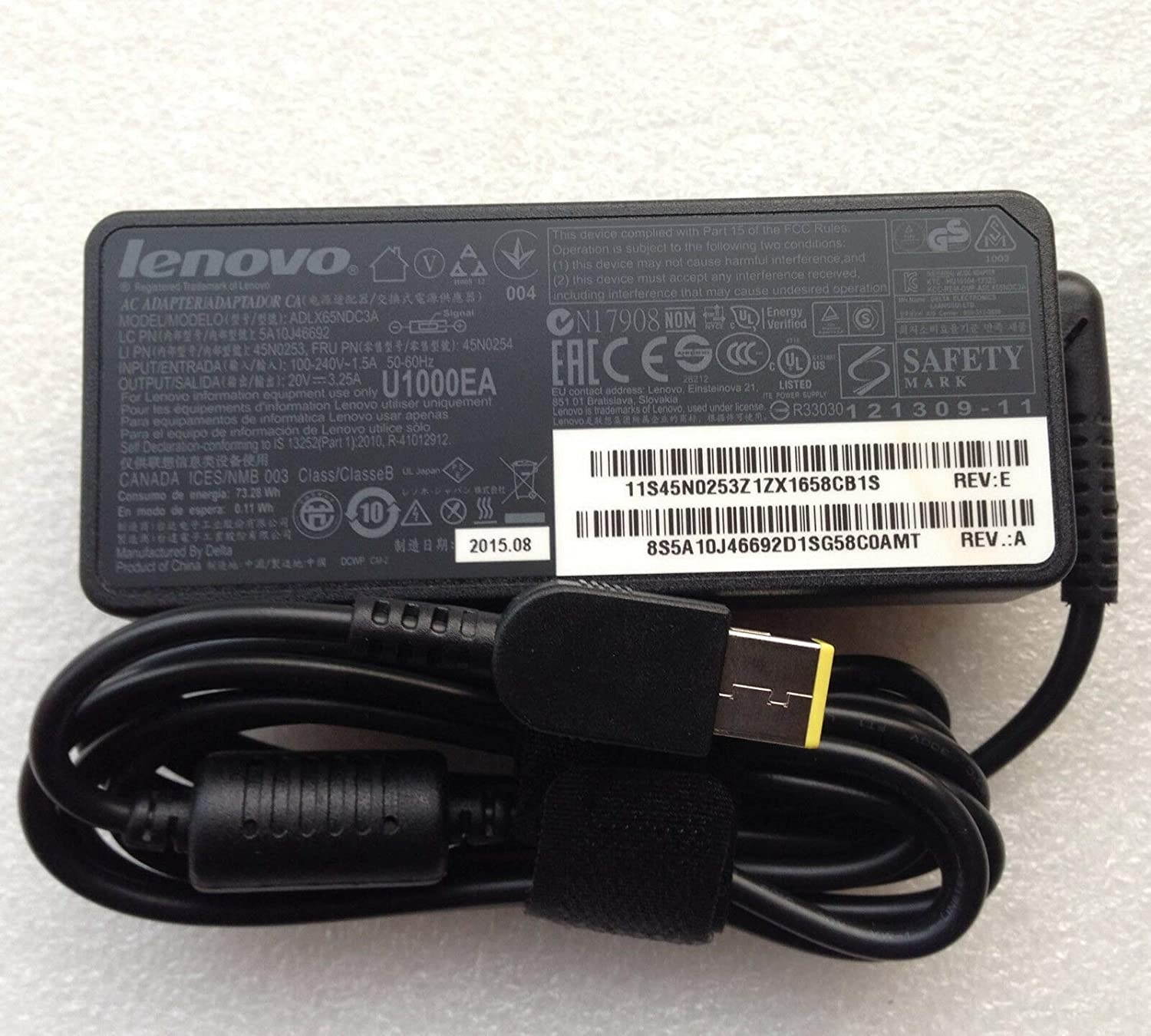 Laptop Charger 65W watt Slim Square tip AC Power Adapter Include Power Cord for Lenovo ThinkPad Yoga
