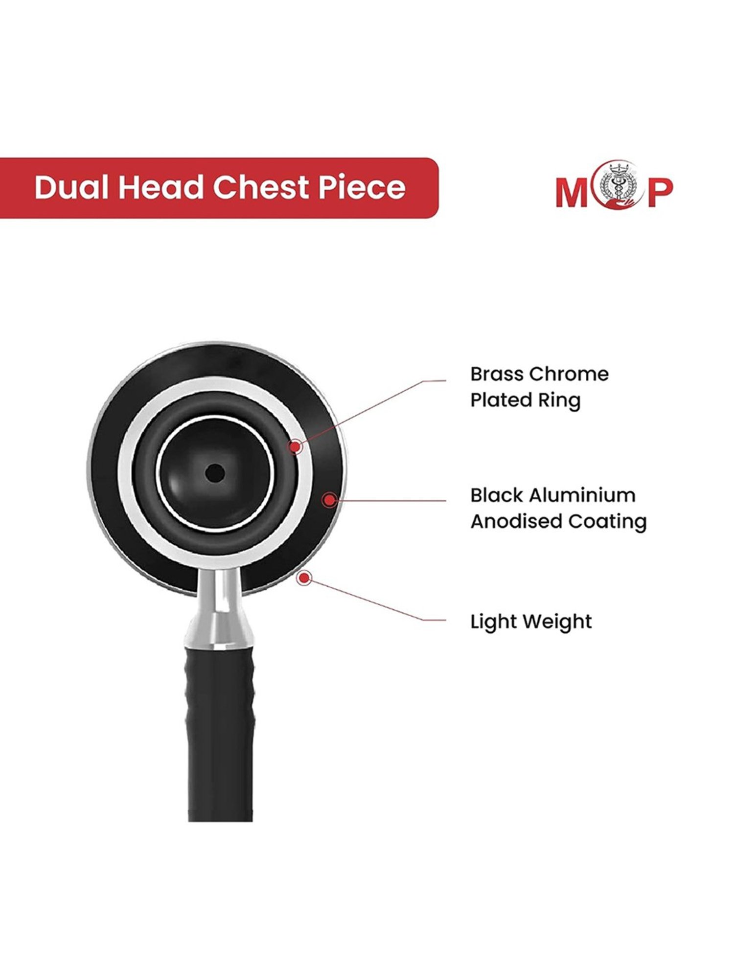 MCP Anchor Aluminum Dual Head Stethoscope for Doctors and Medical Students (Black)