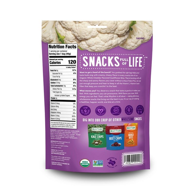 Rhythm White Cheddar Organic Cauliflower Bites - 1.4oz