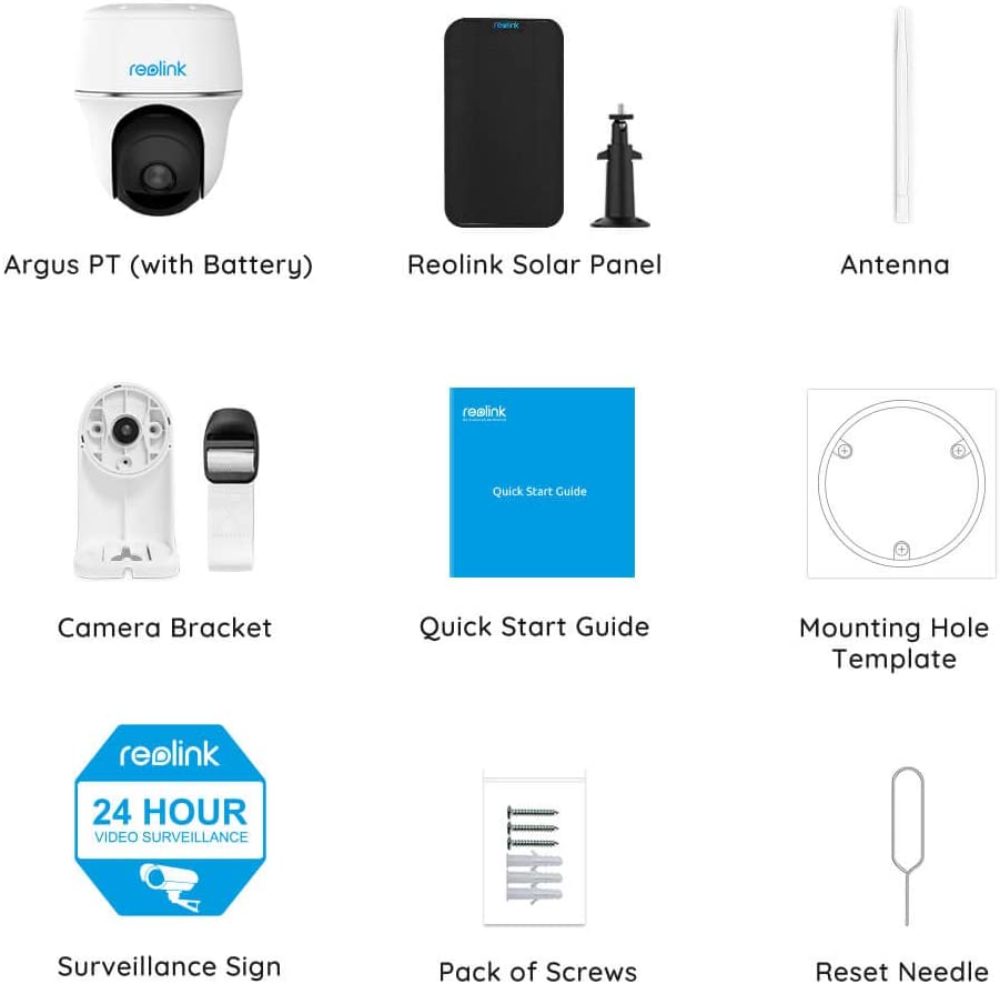 Reolink Pan Tilt Outdoor Rechargeable Battery/Solar Powered Security Camera 1080p WiFi IP Camera, Color Night Vision PIR Motion Alert, Work with Google Assistant, Argus PT with Black Solar Panel