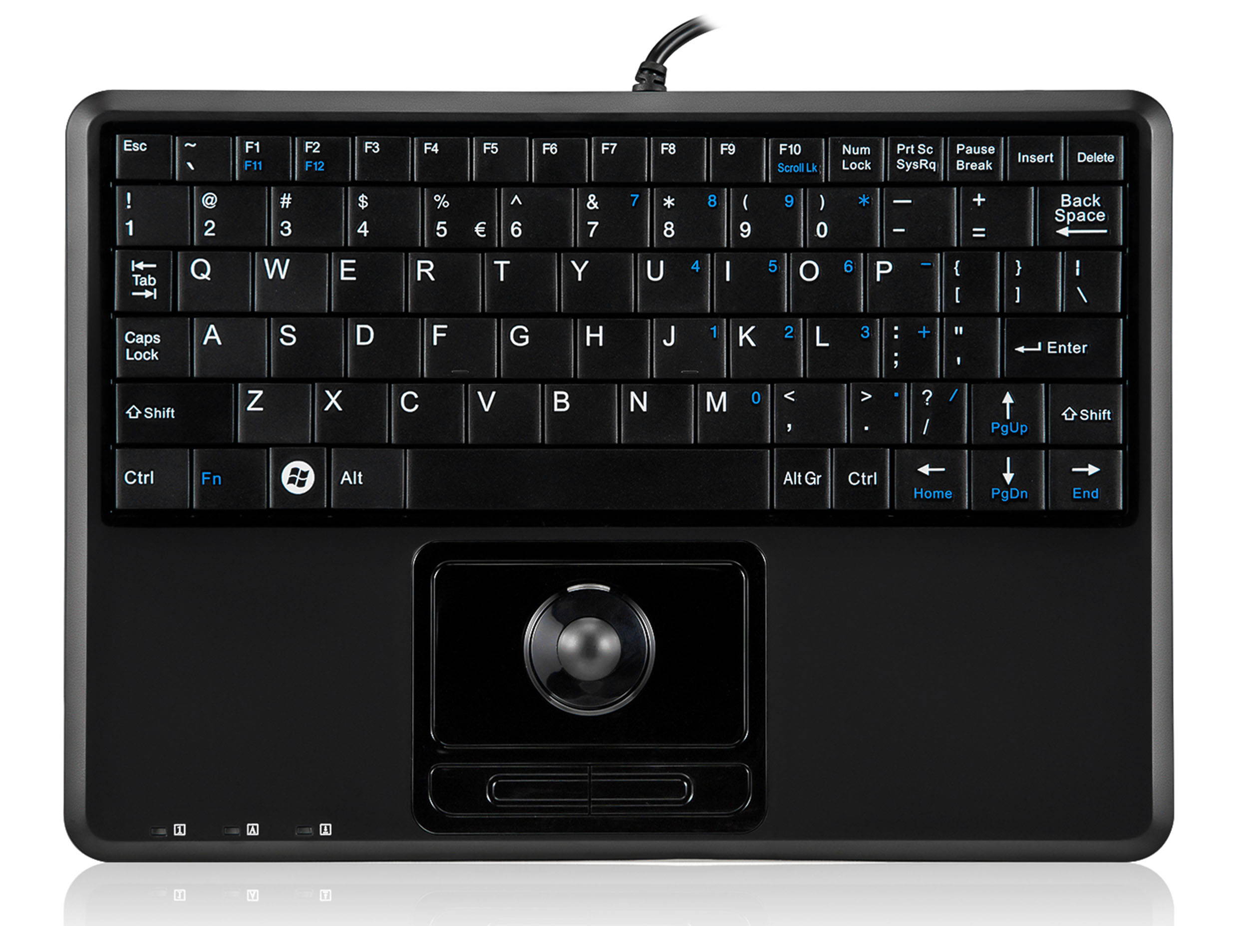 Perixx PERIBOARD-509H PLUS, Wired Keyboard with Trackball & USB Port - USB - Super Mini 9.05"x6.30"x0.90" Dimension - Built-in 2 x USB2.0 Hub - Silent X Type Scissor Keys - US English Layout