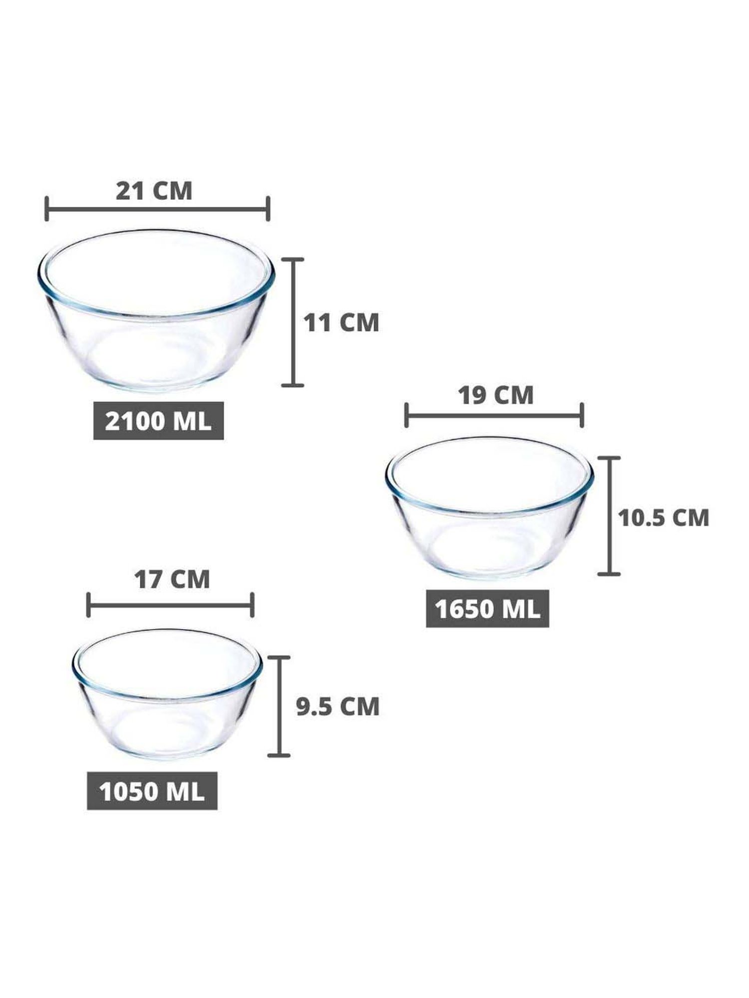 HAZEL Silver Stainless Steel Mixing Bowl - Set of 3 (2.1L)
