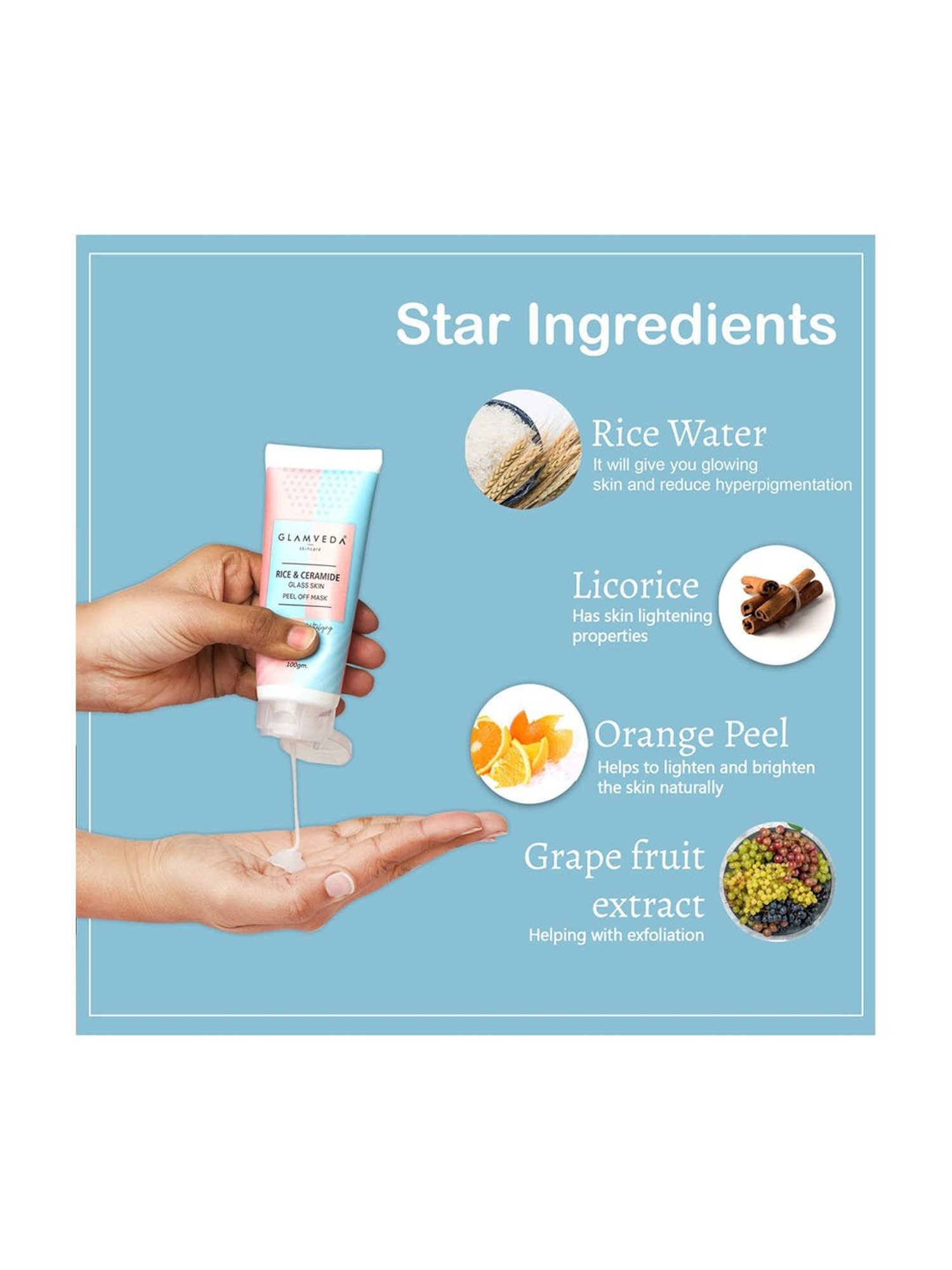 Glamveda Rice and Ceramide Glass Skin Peel Off Mask - 100 gm