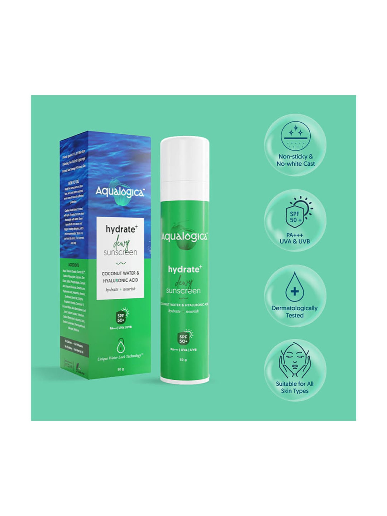 Aqualogica Hydrate+ Dewy Sunscreen SPF 50 - 50 gm
