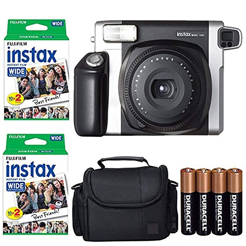INSTAX 300 Photo Instant Camera With  Instax Wide Instant Film Twin Pack Instant Film (40 Shots) + Camera Case With Photo4less Microfiber Cleaning Cloth- Accessory Bundle