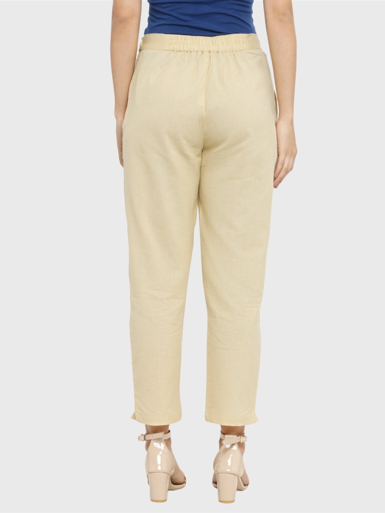 Indibelle Beige Cotton Trousers