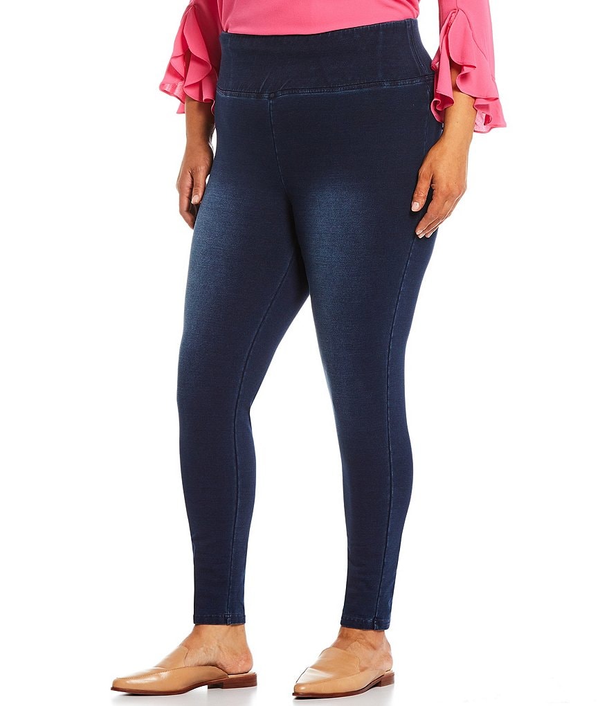 Intro Plus Size Solid Double Knit Tummy Control Leggings