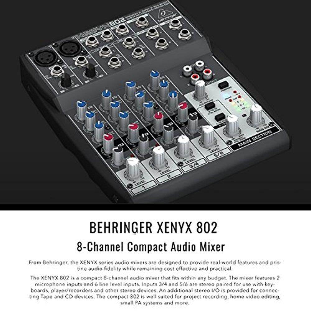 Behringer XENYX 802 8-Channel Compact Premium Audio Mixer with Cables and Basic Bundle