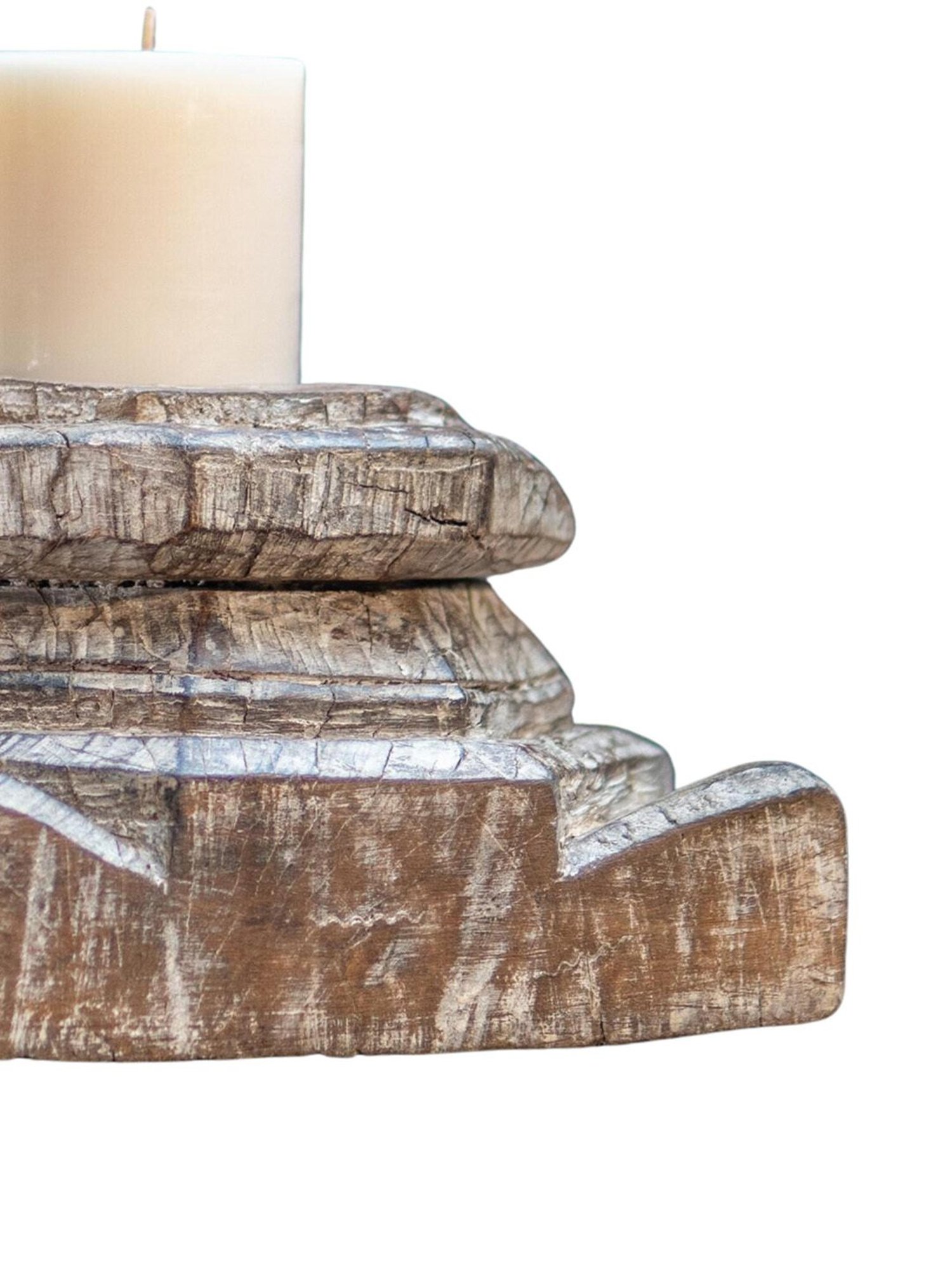 Ambi Vintage Wooden Distressed Candle Stand In White