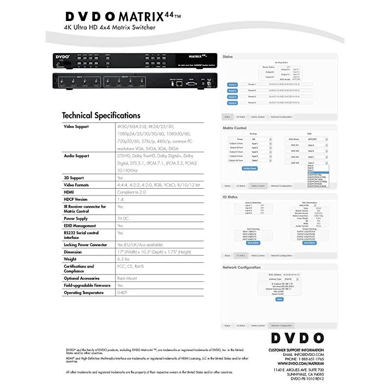 Matrix44 4K 4x4 HDMI Matrix Switch
