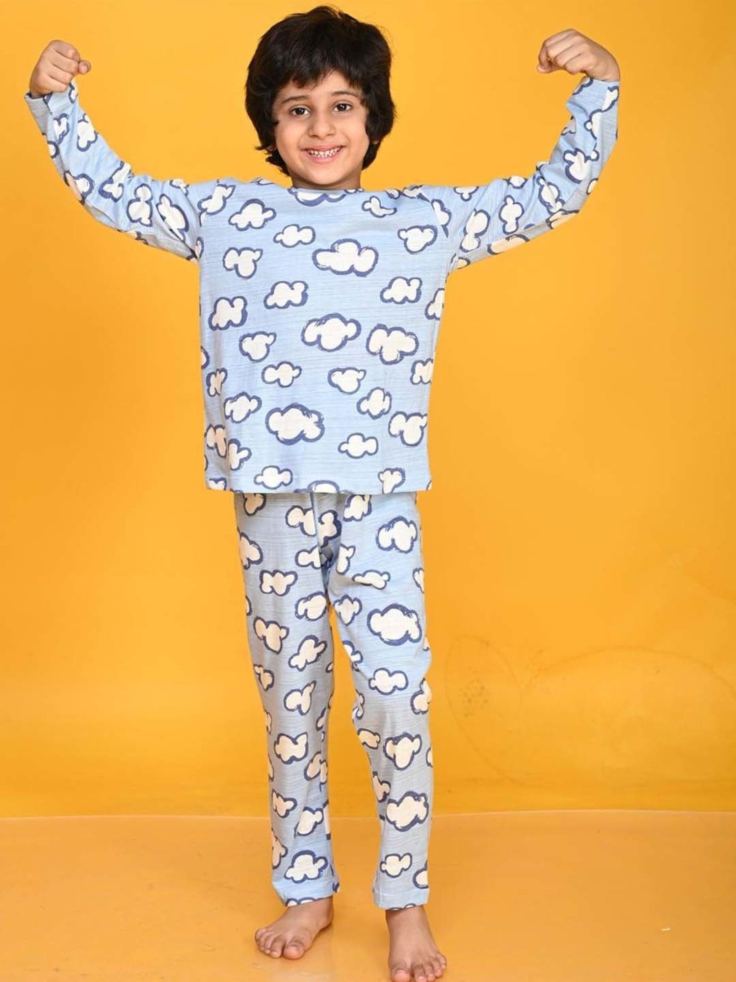 Anthrilo Kids Sky Cotton Printed Full Sleeves T-Shirt & Trouser