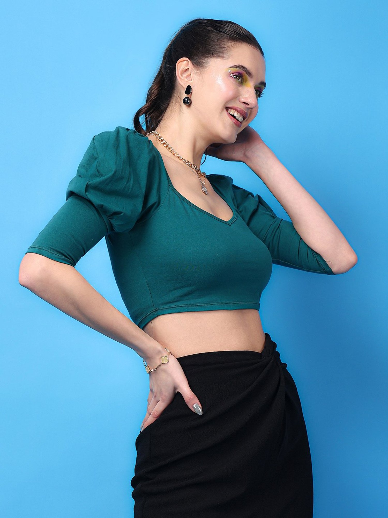 Scorpius Teal Slim Fit Crop Top