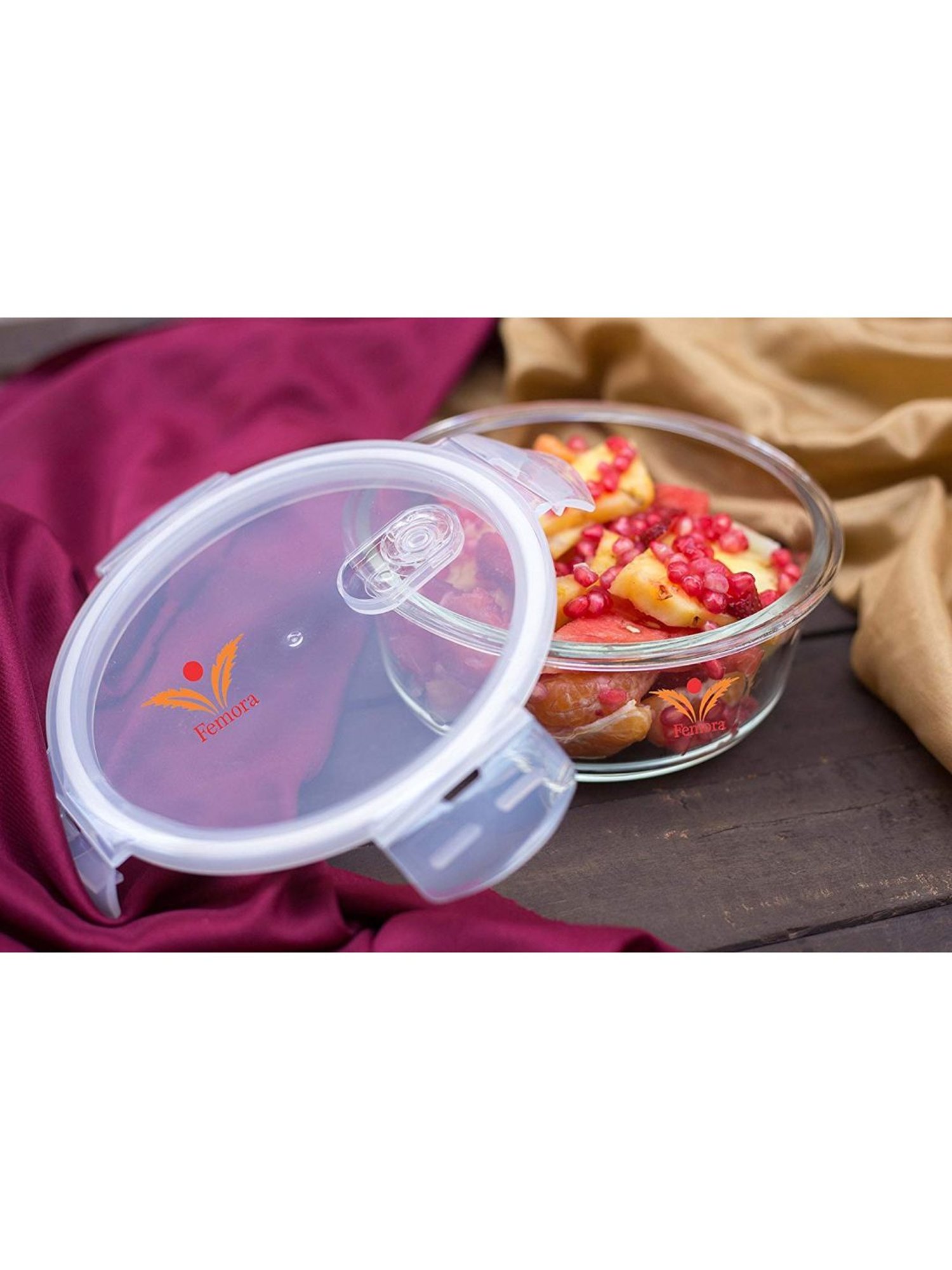 Femora Borosilicate Glass Round Storage Containers with Air Vent Lid (380 ml) - Set of 2