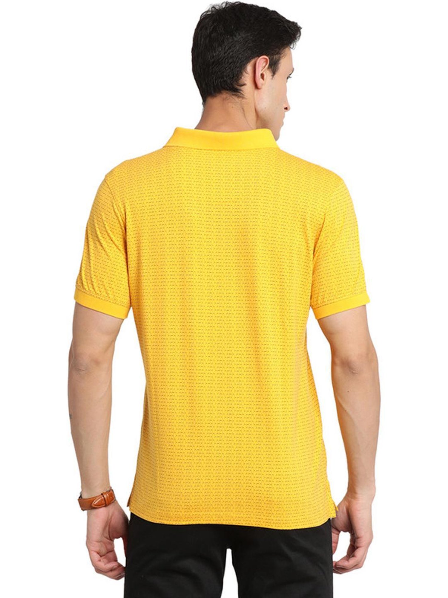 Turtle Yellow Cotton Slim Fit Printed Polo T-Shirts
