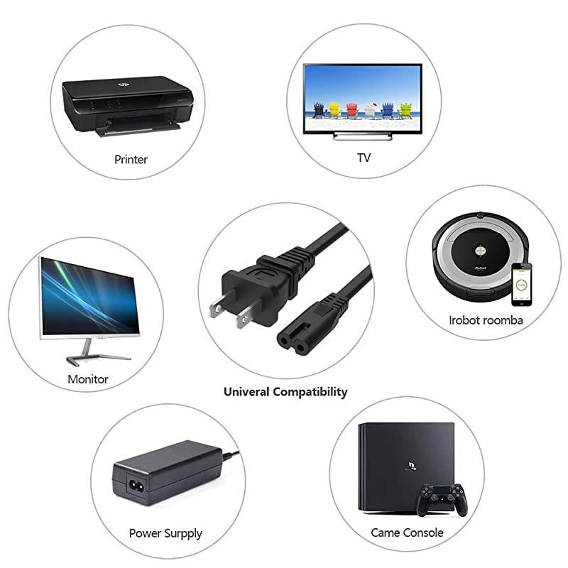 Cord Cable Replacement for Sony PS4 PS3 Playstation 4 3 Slim Xbox One S Xbox One X Edition Game Console Sharp TV AC Wall Cable Supply