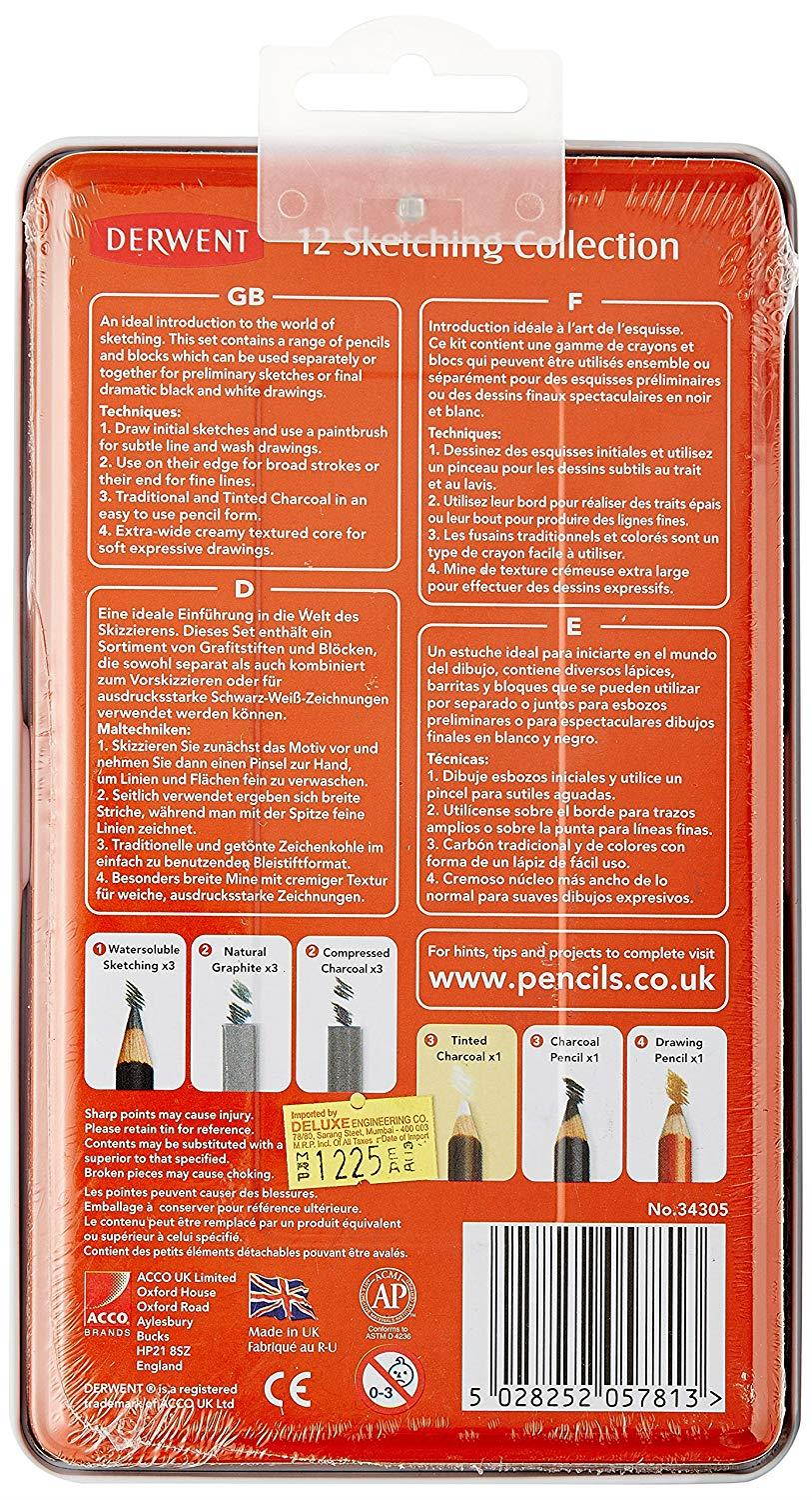 Derwent Sketching Collection, Metal Tin, 12 Count (34305)