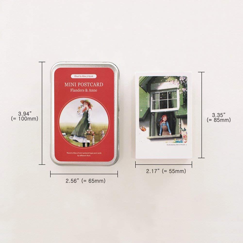 Mini Illustrated Card 40 Instax Mini Cards per Tin Case Decorative & Message Card 2.17" x 3.35" (Anne & Flanders)