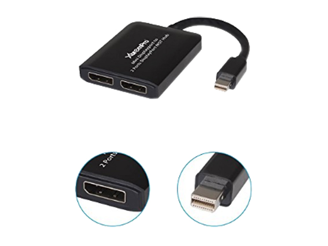 XtremPro 61070 USB Mini DisplayPort to 2 DisplayPort MST Hub, DP 1.2 to 2 Splitter, Dual Monitor Splitter, Support 4K, 1080p, HDCP, for Windows OS - Black