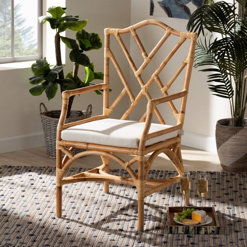 Delta Rattan Armchair Natural/White - Baxton Studio