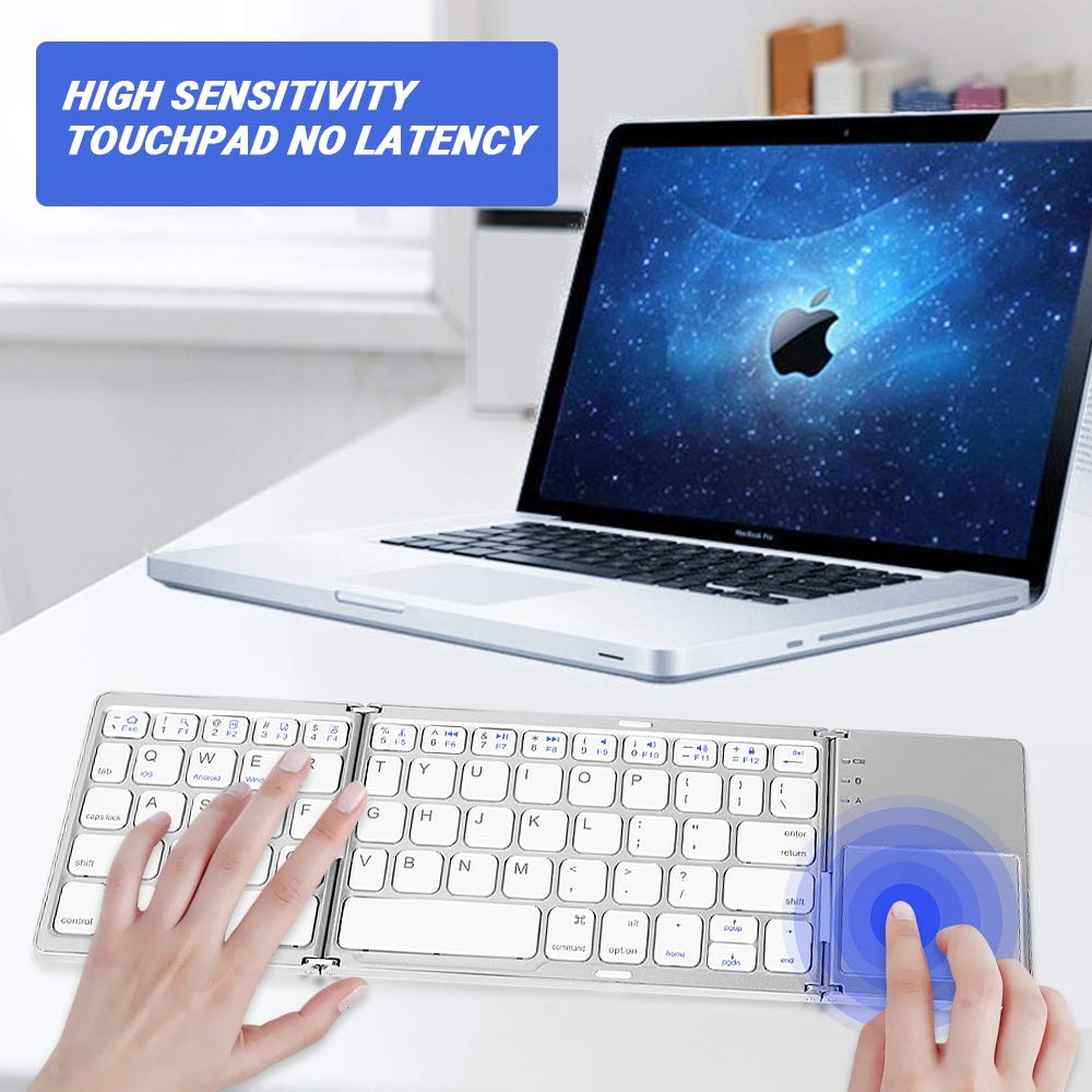 Foldable Bluetooth Keyboard with Touchpad - Samsers Portable Wireless Keyboard with Stand Holder, Rechargeable Full Size Ultra Slim Pocket Folding Keyboard for Android Windows IOS Tablet & Laptop
