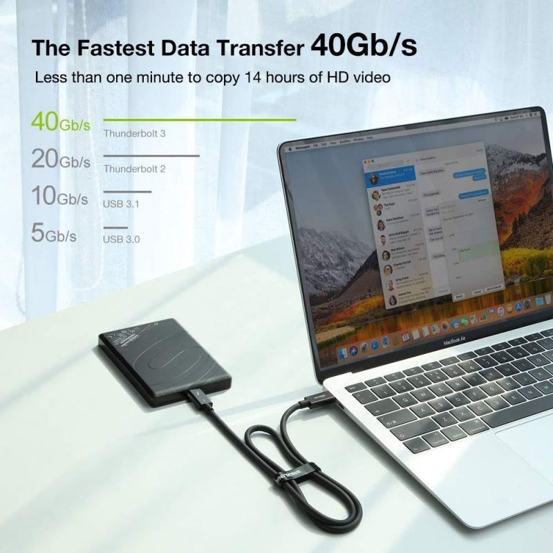 Thunderbolt 3 Cable 5ft (USB-C to USB-C) BrexLink 40Gbps Data Transfer/ 100W 5A Charging/ 5K@60Hz Type-C Compatible with External SSD eGpu USB-C Docking Station MacBook (Black)