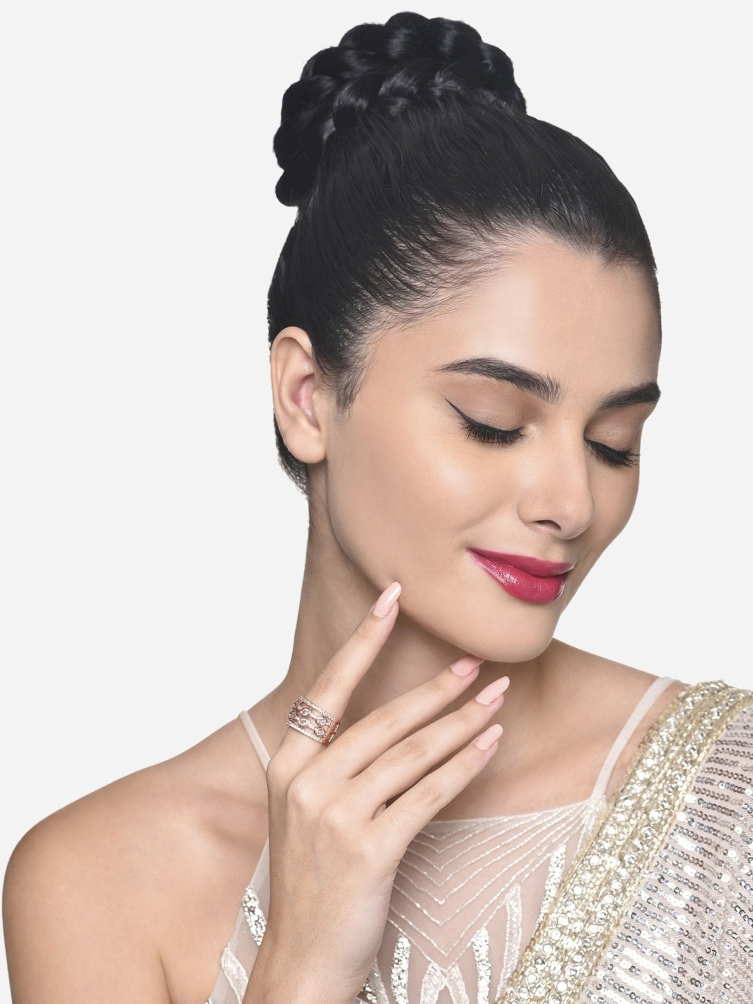 Zaveri Pearls Rose Gold Dazzling Cubic Zirconia Party Bling Statement Brass Ring-ZPFK16484