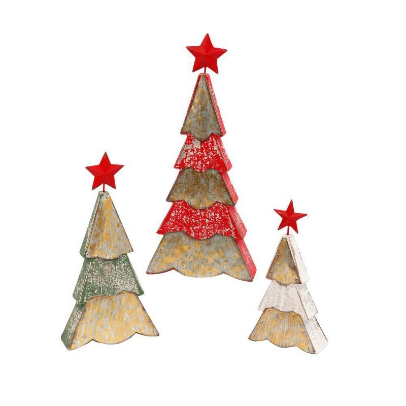 3ct Assorted Wood and Metal Christmas Tree Figurines Decorative Figurine Set - Gerson International