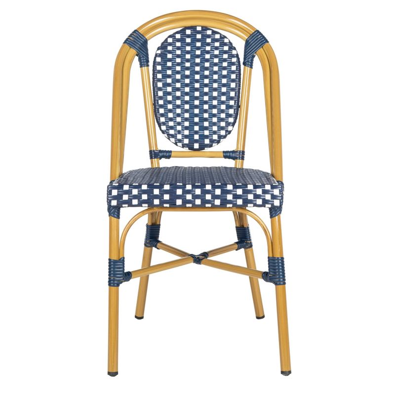 Lenda 2pk French Stackable Bistro Accent Chair - Navy/White/Brown Frame - Safavieh