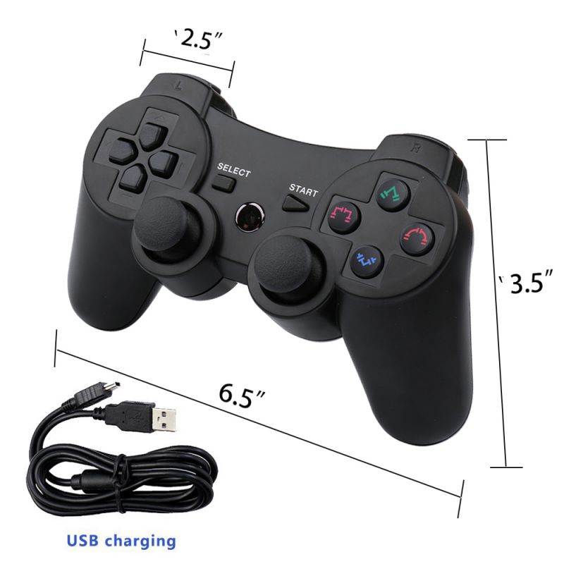 CHENGDAO PS3 Controller 2 Pack Wireless Dual Shock Gamepad for Sony Playstation 3 with Charging Cord (Black + red )