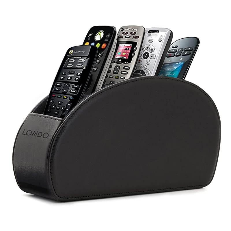 Remote Control Holder with 5 Pockets - Store DVD, Blu-Ray, TV, Roku or Apple TV Remotes - PU Leather with Suede Lining - Slim, Compact Living or Bedroom Storage