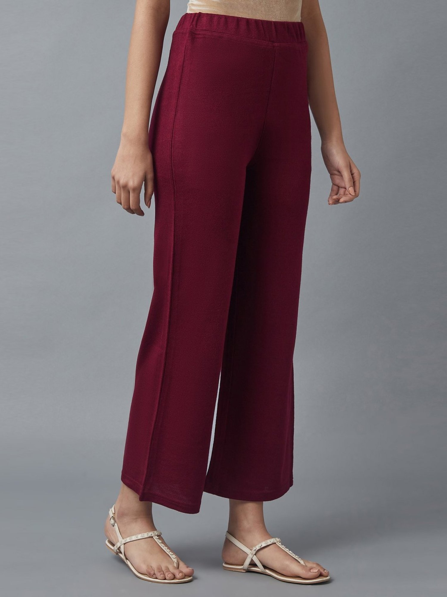 Elleven Maroon Plain Palazzos