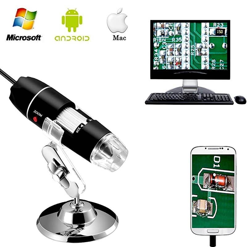 40 to 1000x Magnification Endoscope 8 LED USB 20 Digital Microscope Mini Camera with OTG Adapter and Metal Stand Compatible with Mac Window 7 8 10 Android Linux