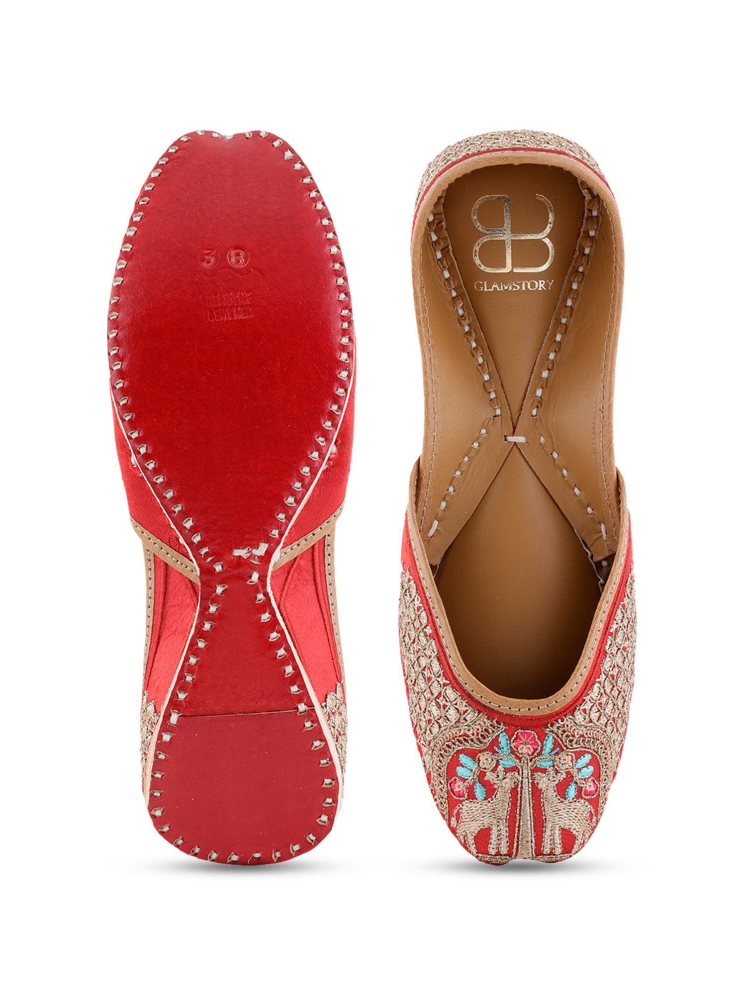 Glam Story Women's Gazelle Red Ethnic Juttis