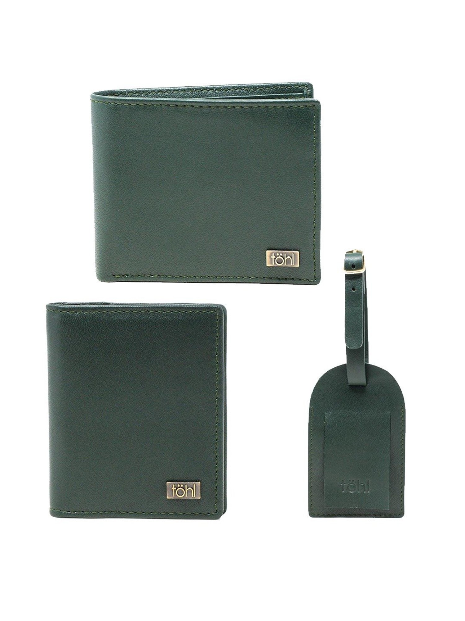 Tohl Lucca Green Casual Leather Bi-Fold Wallet,Card Holder & Key Tag Set for Men