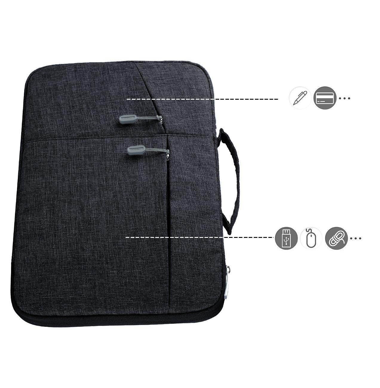 Megoo 12Inch Sleeve Case for Microsoft New Surface Pro 5/4/3/6 12.3", 11" 12" Macbook/Dell/Chromebook/Samsung Galaxy Book Tablet Laptop Slim Water Resistant Carrying Case with Handle and Pocket(Black)