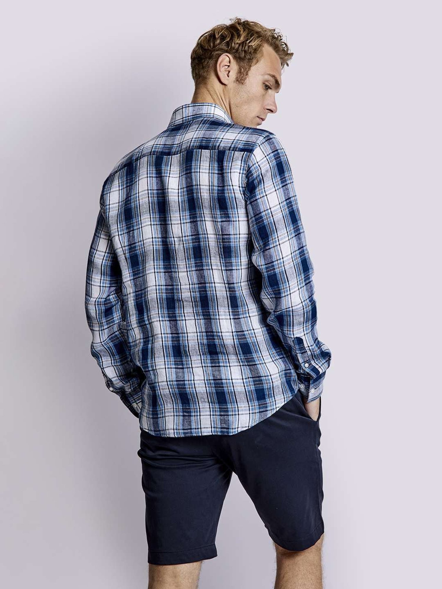Bruun & Stengade Blue Linen Slim Fit Checks Shirt
