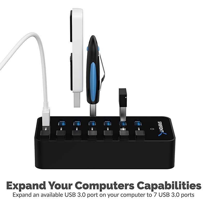 36W 7Port USB 30 Hub with Individual Power Switches and LEDs Includes 36W 12V3A Power Adapter HBBUP7