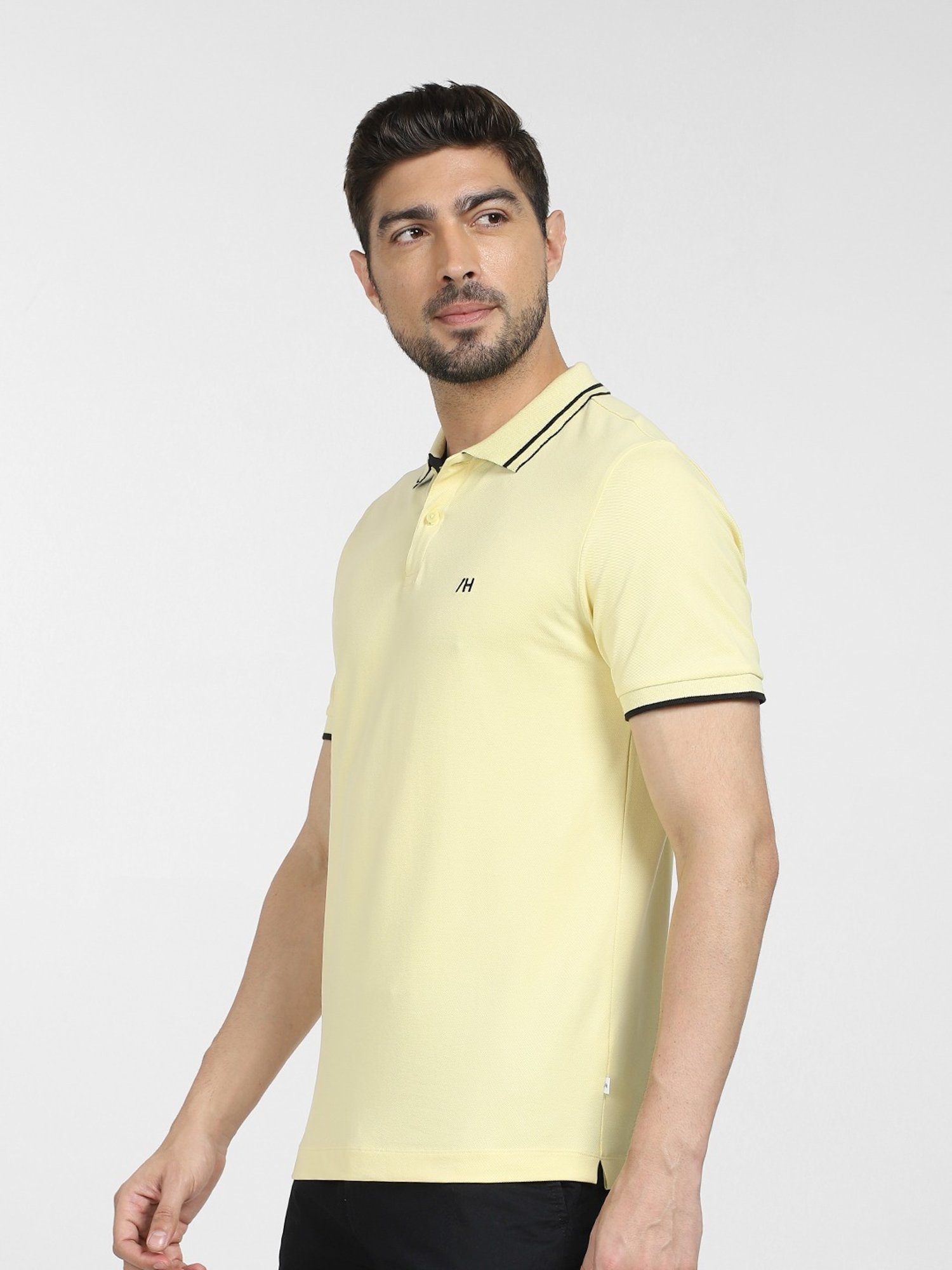 SELECTED HOMME Yellow Cotton Slim Fit Polo T-Shirt