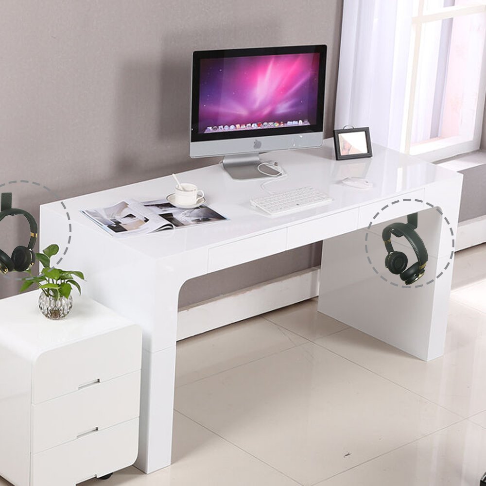 Headset Hook Holder Headphone Hanger, Aigrous Universal PC Gaming Headset Hanger Mount Earphone Stand Under-Desk Earbuds Hook Organizer for Headphone with Strong Adhesive Tape