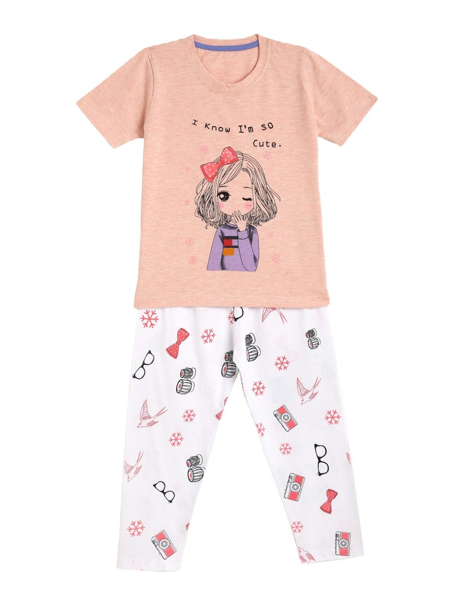 Kids Craft Peach Cotton Printed T-Shirt & Pants