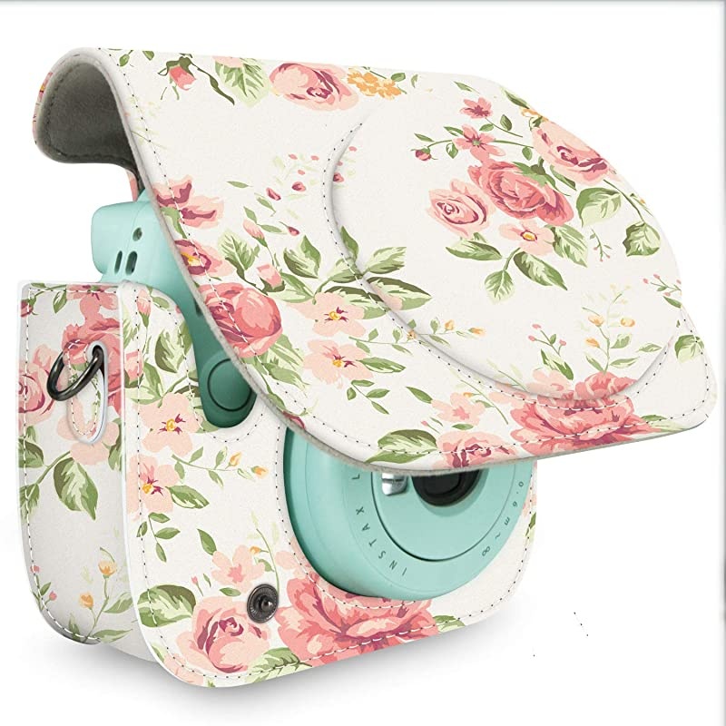 Protective Case Bag Purse Compatible with Fuji Instax Instant Mini 9 Mini 8 Mini 8+ Instant Camera White Vintage Flower Floral